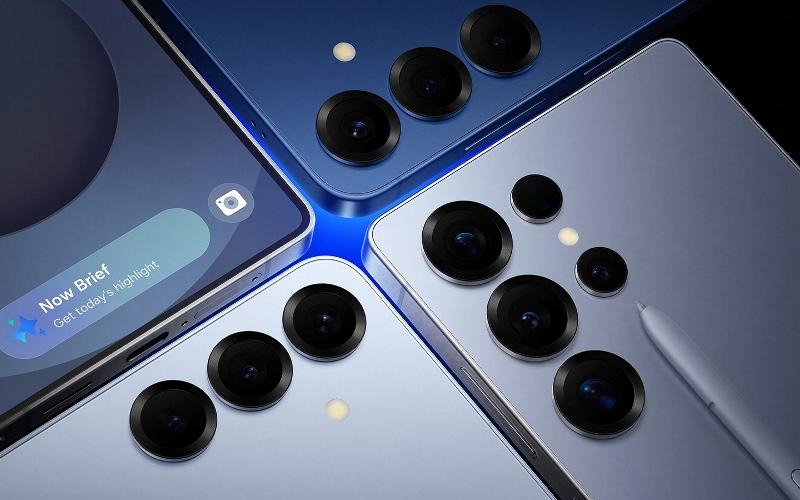 Blue and silver Samsung Galaxy S25 smartphones